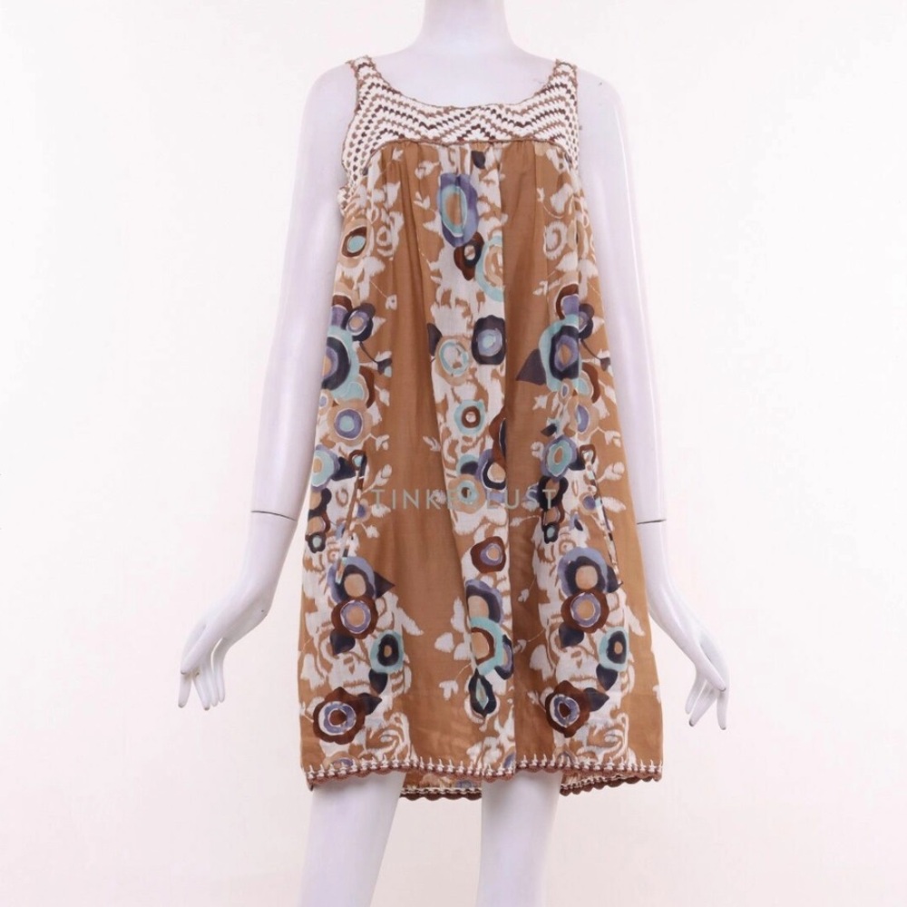 Y2K BCBG 100% Silk Cotton BCBG brown boho sundress with crochet detail medium